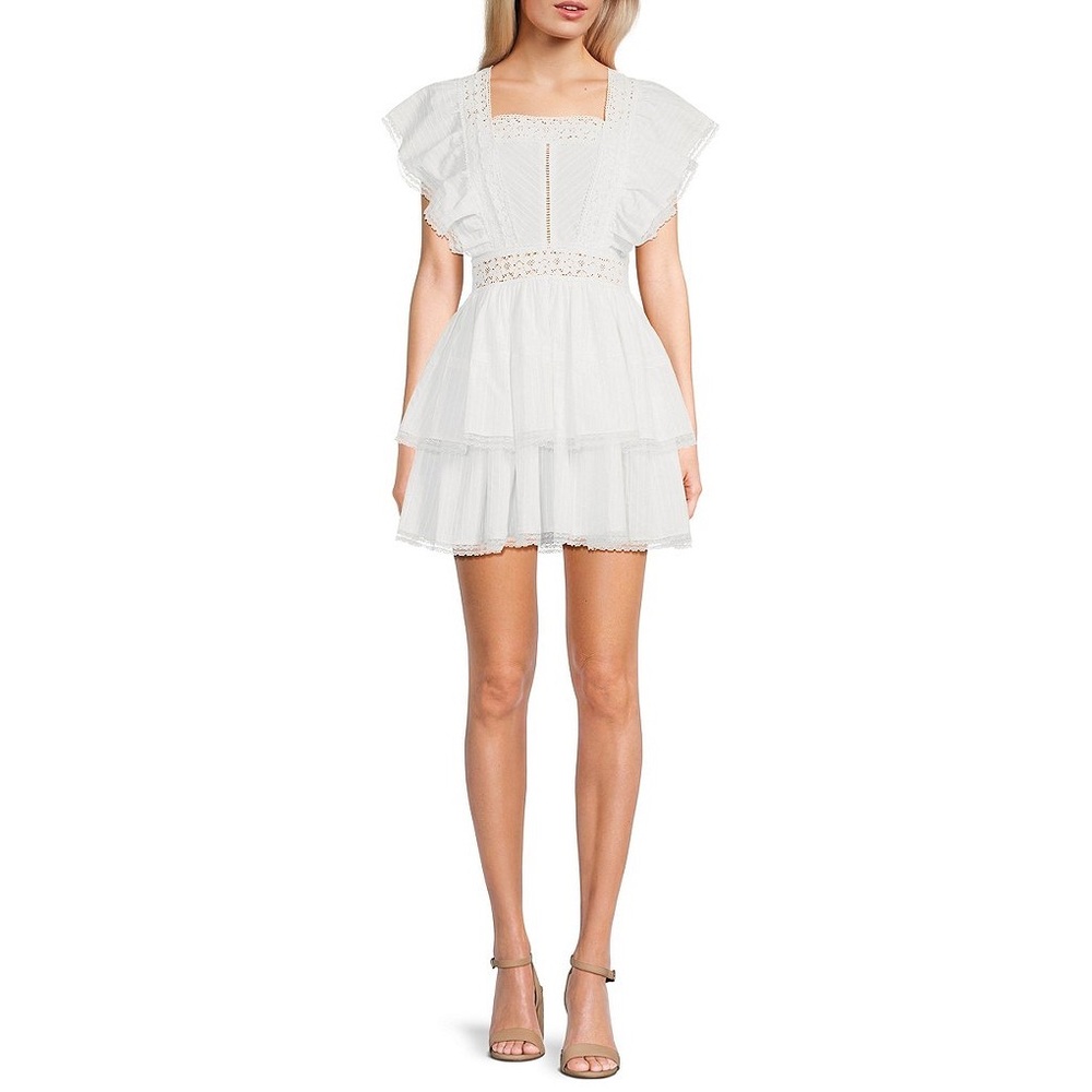 NWT Chelsea & Violet Lace Square Neck Short Flutter Sleeve Tiered Mini Dress